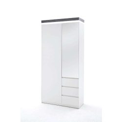   Šatníková skriňa s policami a zásuvkami Aston 91 x 198 x 38 cm / Matná Biela / s LED osvetlením