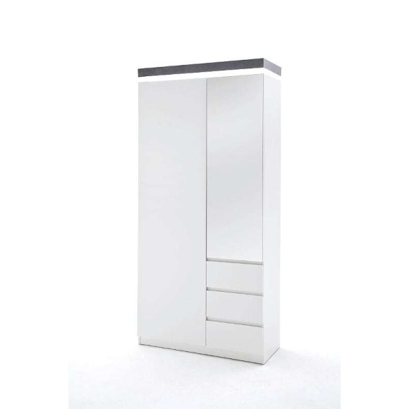 Šatníková skriňa s policami a zásuvkami Aston 91 x 198 x 38 cm / Matná Biela / s LED osvetlením