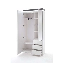   Šatníková skriňa s policami a zásuvkami Aston 91 x 198 x 38 cm / Matná Biela / s LED osvetlením