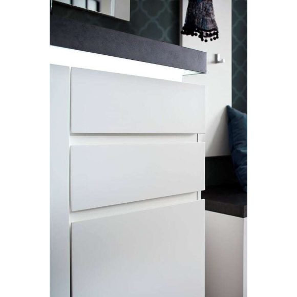 Komoda s policami a zásuvkami Aston 91 x 97 x 38 cm / Matná Biela / s LED osvetlením