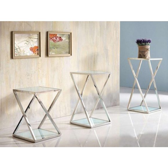 Odkladací stolík – stojan na kvety Glorry 40 x 70 cm / Biela / Strieborná