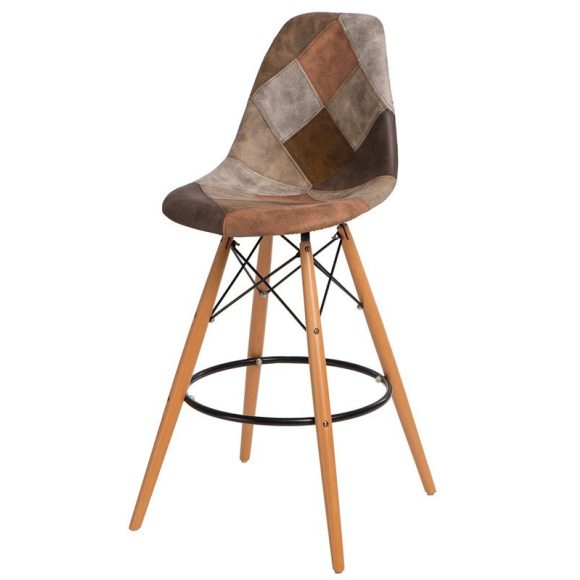 Barová stolička P016W / Hnedý patchwork