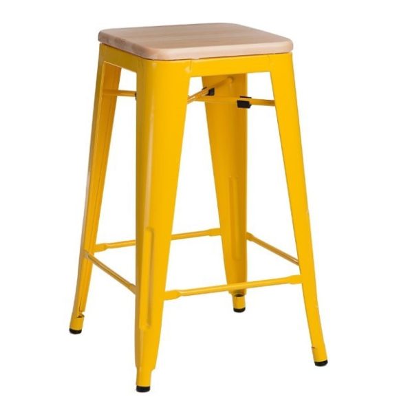 Barová stolička Paris Wood 65 cm Žltá / Tmavý orech